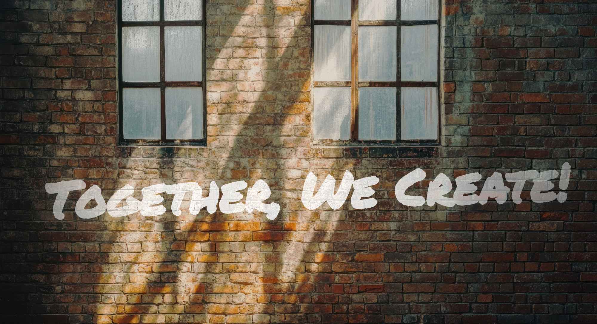 Hauswand mit Schriftzug „Together, we create“
